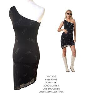 RARE Y2K 2000'S FREE PARIS MADE IN FRANCE 2000'S GLITTER ONE SHOULDER DRESS XS/S